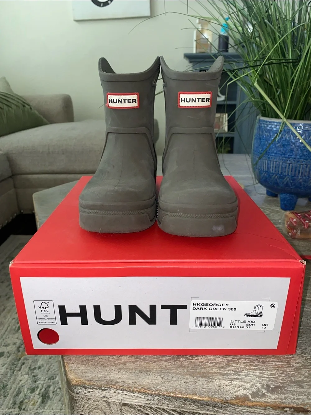 Hunter Kids Dark Green Rain & Snow Boots